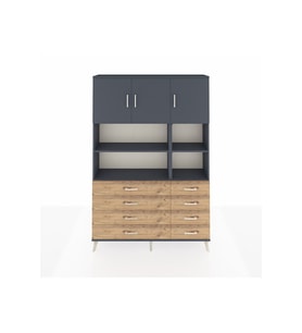 Arges Dolap 8 Raflı 8 Çekmeceli 3 Kapaklı 132x30x195 Antrasit-Antrasit/Çam