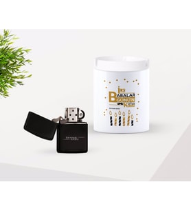 BK Gift Kişiye Özel Babalar Günü Hediyesi İlk Babalar Günü Tasarımlı Seramik Kül Tablası ve Benzinli Çakmak Seti-5 (Model 1)