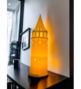 FingArt Galata Kulesi Tealight Mum Aydınlatmalı Dekoratif Obje Ev ve Ofis Dekoru (Beyaz)