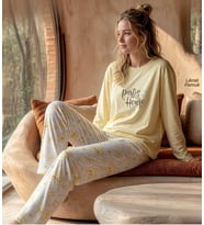 Pijamoni Kadın Likralı Pamuklu Bisiklet Yaka Uzun Kol İnce Pijama Takımı 1300/1 - 1 Adet