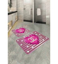 Renkli bitki desenli Desenli Banyo Halısı Klozet Paspas Seti BS351