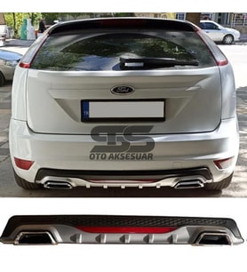 Ford Focus 2 HB Difüzör Arka Tampon Eki 2 Egzoz Çıkışlı Gri Reflektörlü