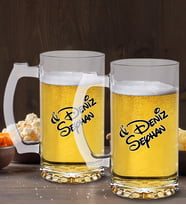 BK Gift Kişiye Özel İsimli 2’li Cam Bira Bardağı 50cl (Beyaz)