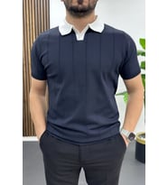 Erkek Yaka Detaylı Tişört Lacivert Edw463