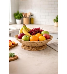 Rattan Meyvelik, 28 cm, Ayaklı, Dekoratif Hasır Sunumluk, Şık Tasarım