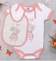 BK Kids Baby Tasarımlı Pembe Bebek Body Zıbın ve Mama Önlüğü Hediye Seti-1