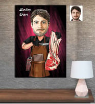 Kişiye Özel Karikatür Baskılı Ahşap Tablo Kasap Erkek-4 30x40