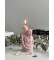 Mumelia Sarılmış Çift - Doğal Soya Blok Dekoratif Mum - Pembe