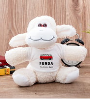 Kişiye Özel Vosvos Minibüs Tasarımlı Peluş Koyun (Beyaz)