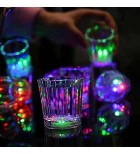 LED Işıklı Eğlence Bardakları - 3 Modlu Renk Değiştiren Bardak 12 Adet (Krem)