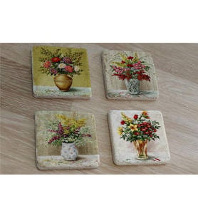 Vazoda Çiçekler Doğal Taş Bardak Altlığı 4'lü set - Natural Stone Coasters