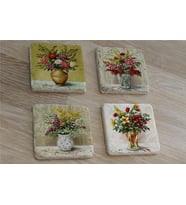 Vazoda Çiçekler Doğal Taş Bardak Altlığı 4'lü set - Natural Stone Coasters
