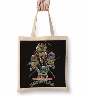 Squirtles Ninja Kaplubağlar Bez Çanta Uzun Saplı