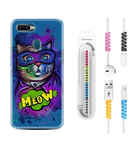 Oppo A5S A15 A16 A54 A55 A73 A74 Kılıf Kablo Koruma Spiral Silikon Super Meow 1715