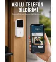 Beyaz Wi-Fi Akıllı Görüntülü Kapı Zili HD Kamera, Gece Görüşü ve Telefon Bildirimli Kablosuz Kapı Zili