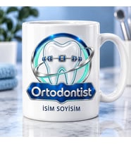Ortodontist Kupa Bardak Diş Teli ve Mavi Halka Desenli