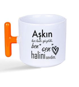 Aşkın Her Hali Güzeldi Baskılı Turuncu Kulplu T Kupa