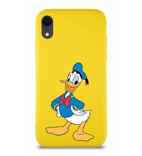 Apple iPhone XR Soft Premier Kapak Donald Duck-C Tasarımlı Silikon Kılıf - Sarı (Şeffaf)