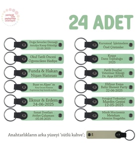 Açık Yeşil & Sütlü Kahve, Doğa Yürüyüş Grubu İçin İsim Yazlıabilen Hatıra Anı Anahtarlık 24’lü Set