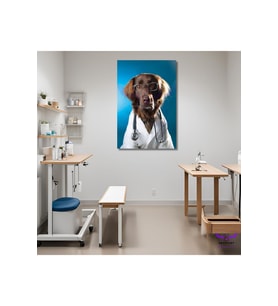 Tekli Dikey Kanvas Poliklinik Tablosu Doktor Köpek