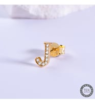 14 Ayar Altın Taşlı J Harf Küpe 0,43 gr