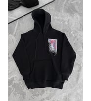 Uzun Kol Kapşonlu Ön Ve Arka Baskılı SweatShirt - Siyah