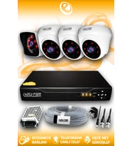 ELITCAM 4 Kameralı Kare 3 İç Kamera Set HDD'siz Full HD Gece Görüşlü Güvenlik Kamerası Sistemi