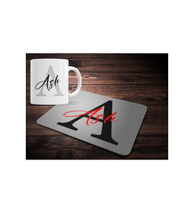 KİŞİYE ÖZEL A HARF BASKILI MOUSE PAD ve KUPA BARDAK SETİ