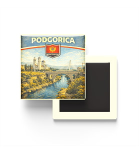 Retro Karadağ Podgorica Şehri Temalı Vintage Buzdolap Magneti – 9x9 cm