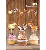 Çiftlik Hayvanları Cupcake Kürdan Süsü ** Kalın Kağıt