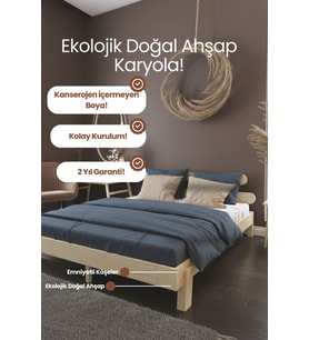 Damla Model 2 Başlıklı Masif Ahşap Karyola Kolay Kurulum Fırınlanmış İthal Sibirya Çamı 180x200 Yatak Uyumlu