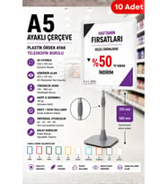 10 Adet - A5 Ayaklı Çerçeve Seti Plastik Ördek Ayak Teleskopik Borulu Fiyat Etiketliği Yönlendirme Levhası Menü Panosu Şeffaf