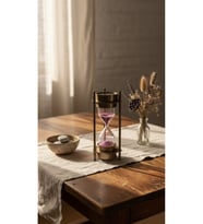 Eskitme Metal Çift Pusulalı Kum Saati 12 cm Mor Kumlu Dekoratif Vintage Masaüstü Aksesuar Hediyelik