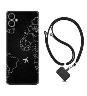 Tecno Pova Neo 2 Kılıf Resimli Boyun Askılı İpli Desenli Silikon Series Black Plane 1868