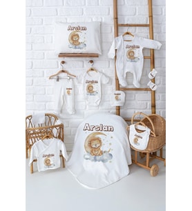 Pia Baby Premium Erkek Bebek Hediyesi Hastane Çıkışı 11 Parça İsim Baskılı Set 501500 (Ekru)