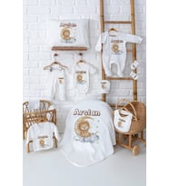 Pia Baby Premium Erkek Bebek Hediyesi Hastane Çıkışı 11 Parça İsim Baskılı Set 501500 (Ekru)