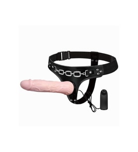 19 cm Belden Bağlamalı Titreşimli İçi Dolu Strapon Penis