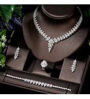 Catalina Zirkon Taşlı Takı Seti Kolye Küpe Bileklik Yüzük Set Düğün Nişan Seti (Silver)