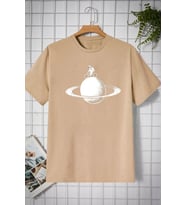 Unisex Astronaut Rides Baskılı T-shirt (Bej)