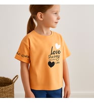 Kız Çocuk Kalp Baskılı Love The Way Yazılı Tişört - 5 YAŞ / KREM