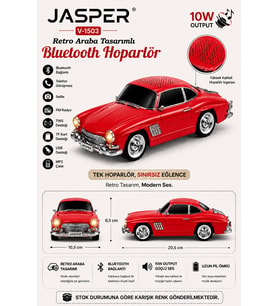 Jasper Jpr-1503 Kırmızı 10w Bluetooth Hoparlörlü Retro Araba Tasarım – Fm Radyo, Usb, Tf Kart, Aux V