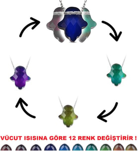 Renk Değiştiren Fatma Ana Eli His Taşı Kolye Çelik Zincirli bbk36 (Karışık)