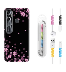 Tecno Spark 6 6 Go 8C 8 Pro 7 7 Pro Kılıf Kablo Koruma Spiral Silikon Black flowers 1391