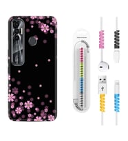 Tecno Spark 6 6 Go 8C 8 Pro 7 7 Pro Kılıf Kablo Koruma Spiral Silikon Black flowers 1391