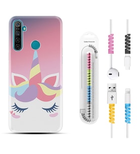 Realme 5i 5 Pro 6i 7 Pro 8 Kılıf Kablo Koruma Spiral Silikon Sweety Unicorn 1737