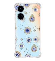 PrintiFy Tecno Camon 19 Uyumlu Nazar Boncuğu 5 Baskılı Şeffaf Köşe Korumalı Antişok Kılıf