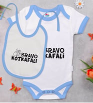 BK Kids Bravo Kotkafali Tasarımlı Mavi Bebek Body Zıbın ve Mama Önlüğü Hediye Seti-1