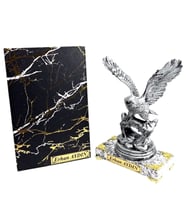 Premium İsimli Özel Ofis Seti - Mermer Tasarımlı Defter ve Kaideli Büyük Boy Kartal Heykeli (Model 1)