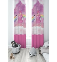 MEKTA HOME BEBEK VE ÇOCUK ODASI Gökuşağı ve Unicorn Desenli 2 Kanat Fon Perde