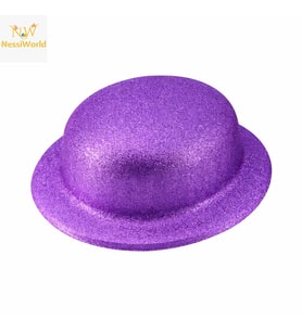 Mor Simli Melon Şapka İnce Plastik Glitter Yetişkin Parti Şapkası